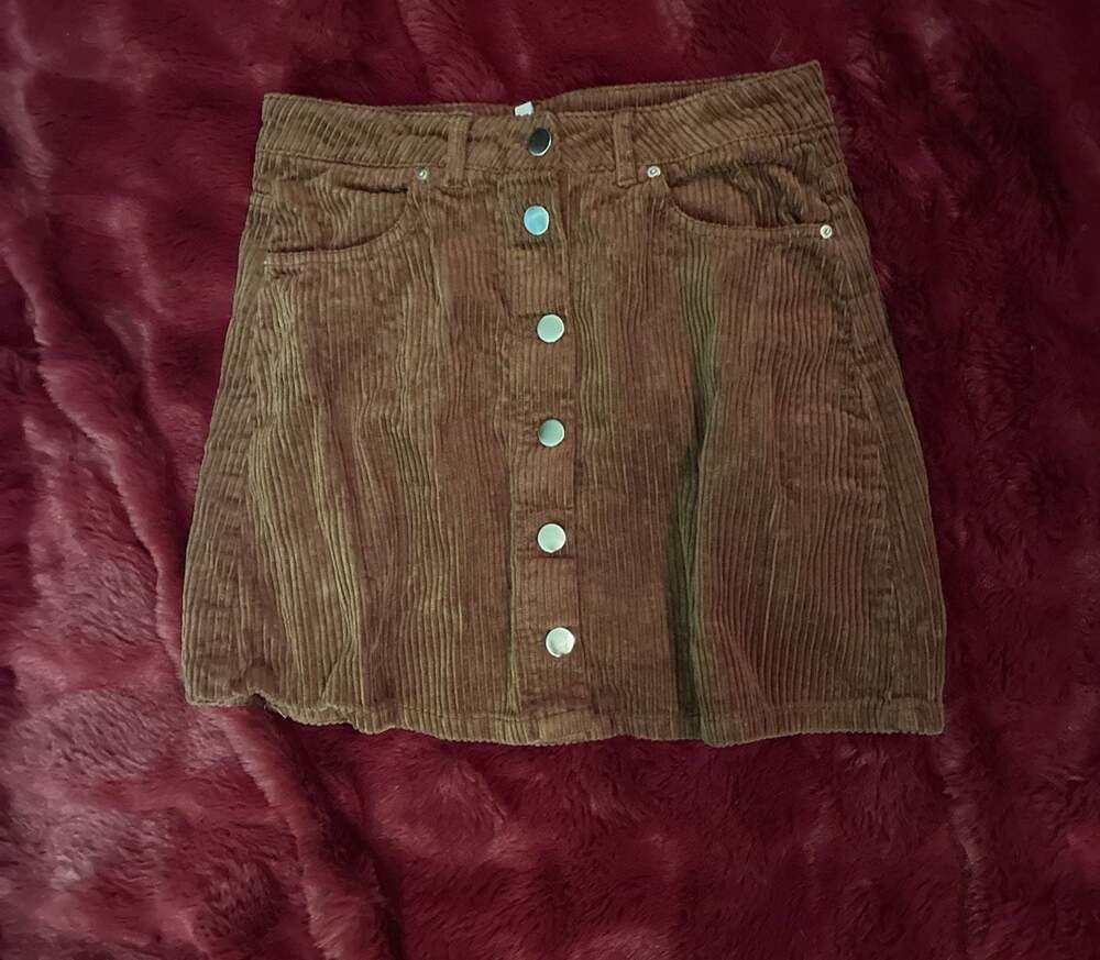 Blue Rain by Francesca's Brown Corduroy Button Front Mini Skirt Sz S A571